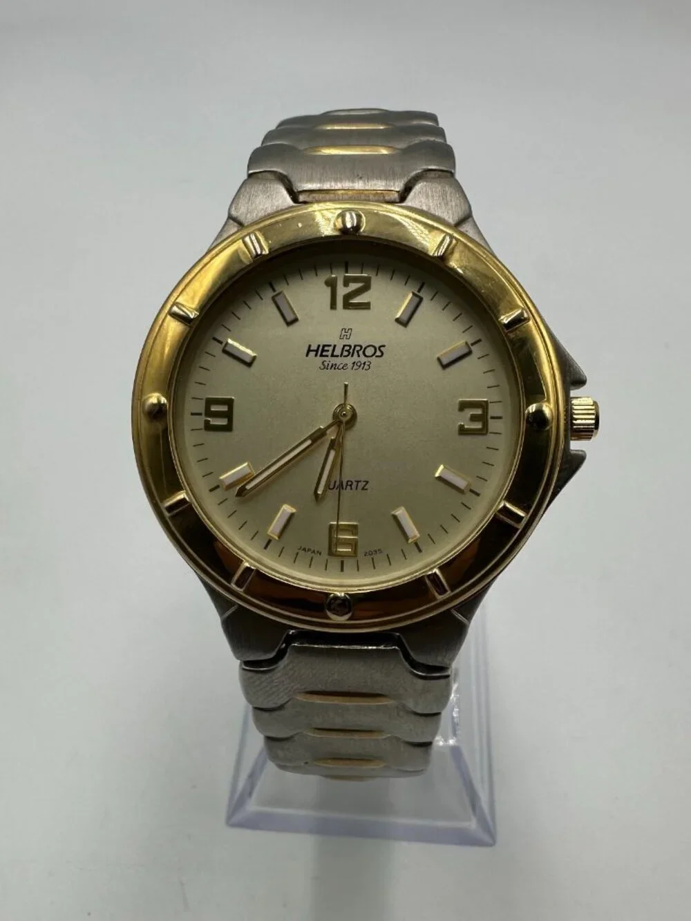 Helbros Watch Men Silver Gold Two Tone 38MM Round Dial New Battery 8.25 Inch